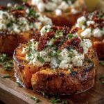 Roasted Sweet Potato Rounds with Feta, Sun-Dried Tomatoes & Honey