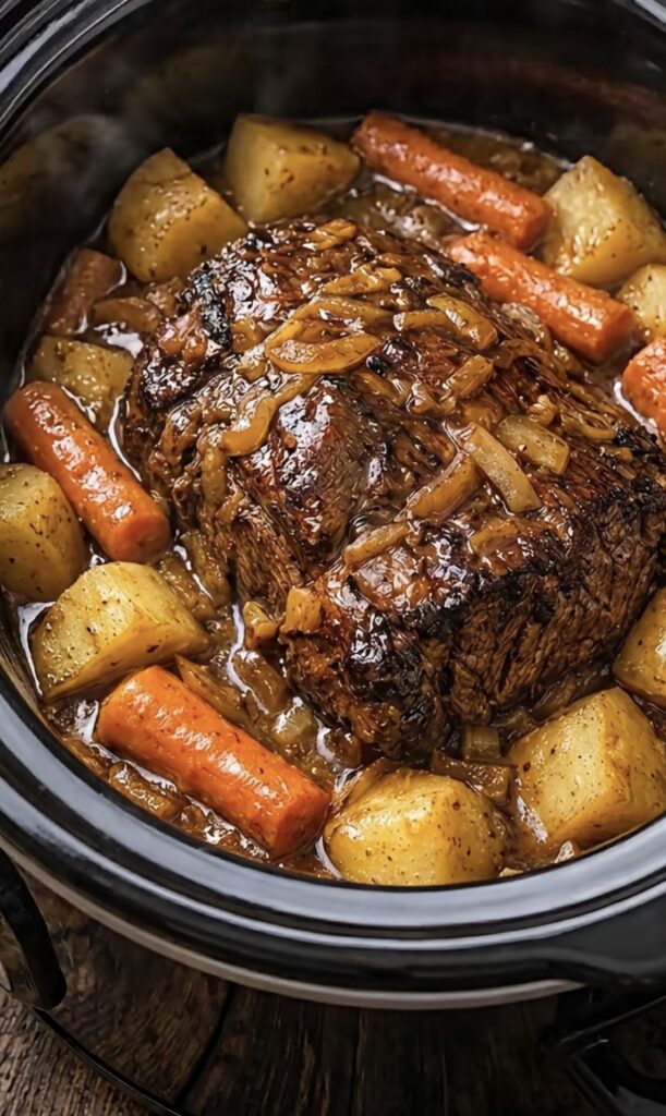 Slow Cooker Beef Pot Roast with Potatoes, Carrots & Rich Gravy