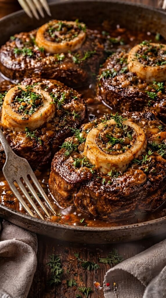 Garlic Herb Braised Beef Shanks with Bone Marrow