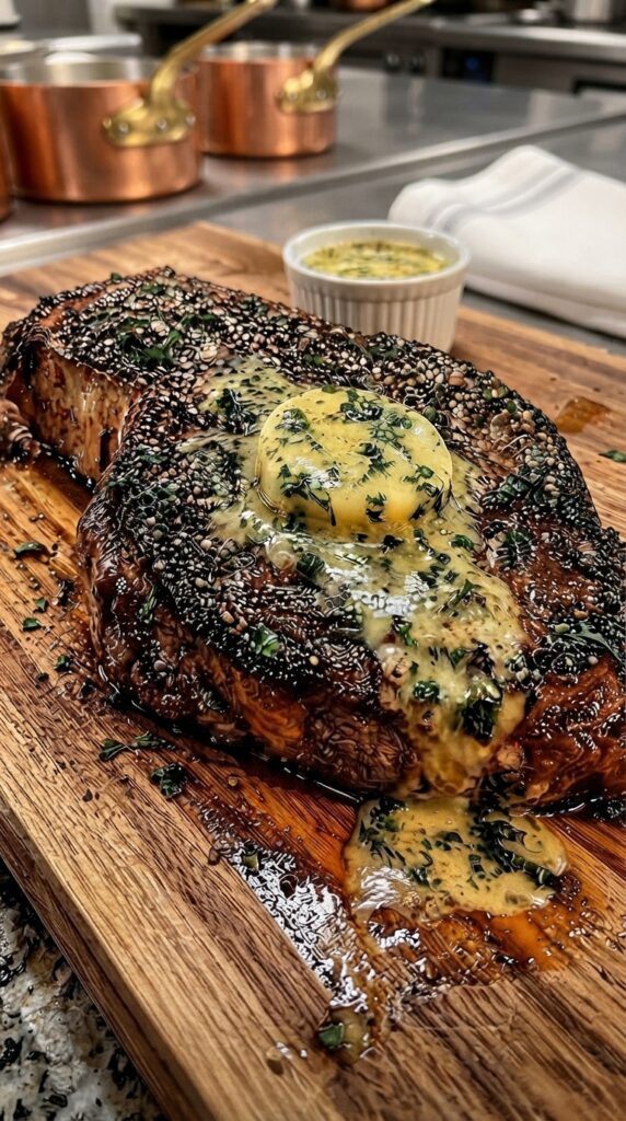 Garlic Herb Butter Ribeye Steak with Creamy Pan Sauce