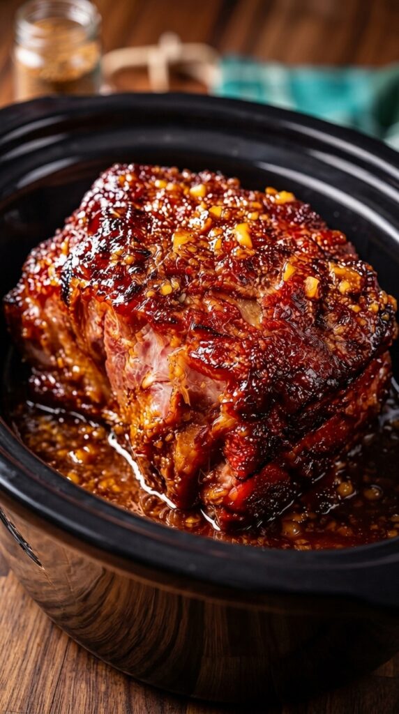 Slow Cooker Honey Garlic Glazed Ham
