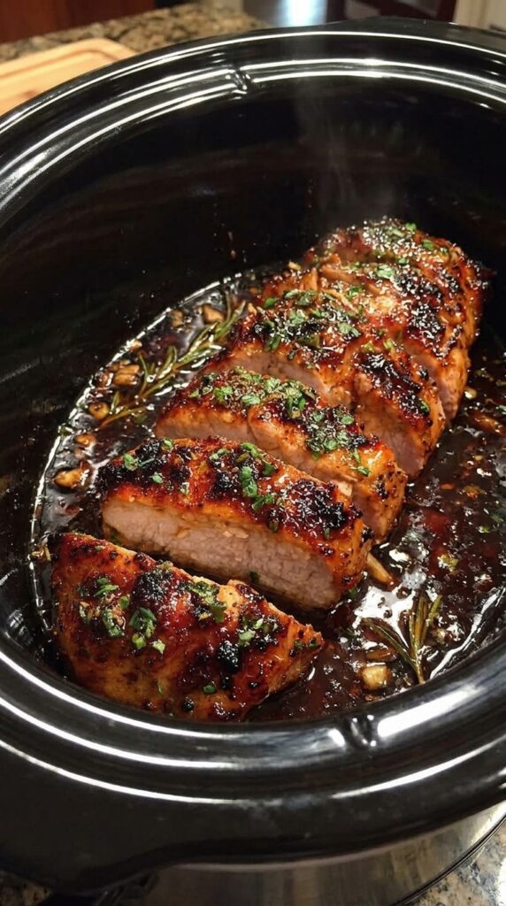 Slow Cooker Honey Garlic Glazed Pork Tenderloin