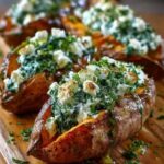 Spinach & Ricotta Stuffed Sweet Potatoes with Herb Drizzle