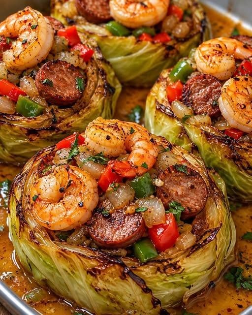 Garlic Shrimp and Sausage Seafood Cabbage Cups