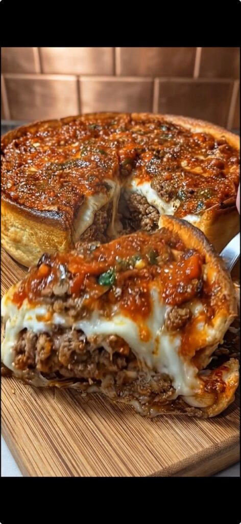 Deep-Dish Cheesy Beef Pizza Pie
