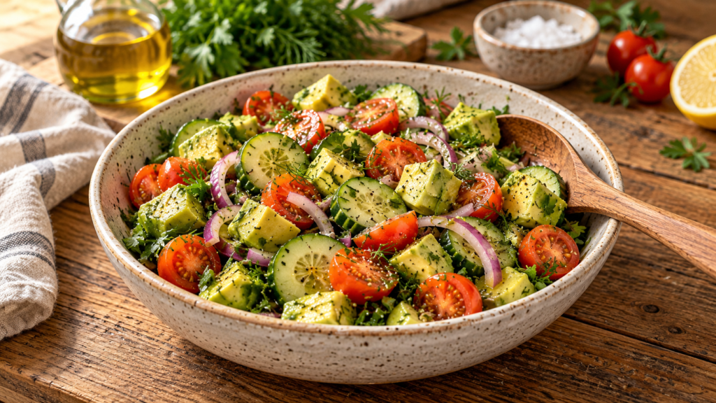 Fresh Avocado, Cucumber & Tomato Herb Salad