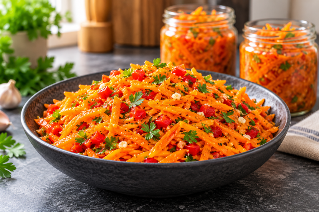 Easy Carrot Salad with Red Pepper & Garlic