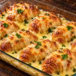 Cheesy Croissant Bake with Creamy Garlic Sauce