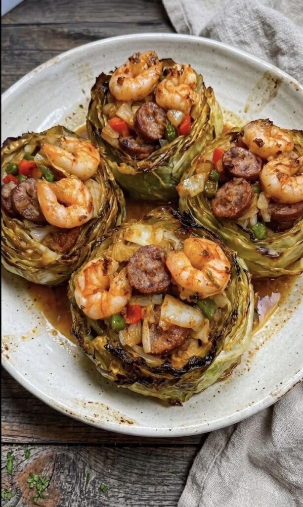 Cajun Shrimp & Sausage Stuffed Cabbage Boats