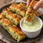 Cheesy Zucchini Breadsticks with Creamy Herb Dip