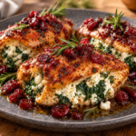 Cranberry Rosemary Spinach & Feta Stuffed Chicken