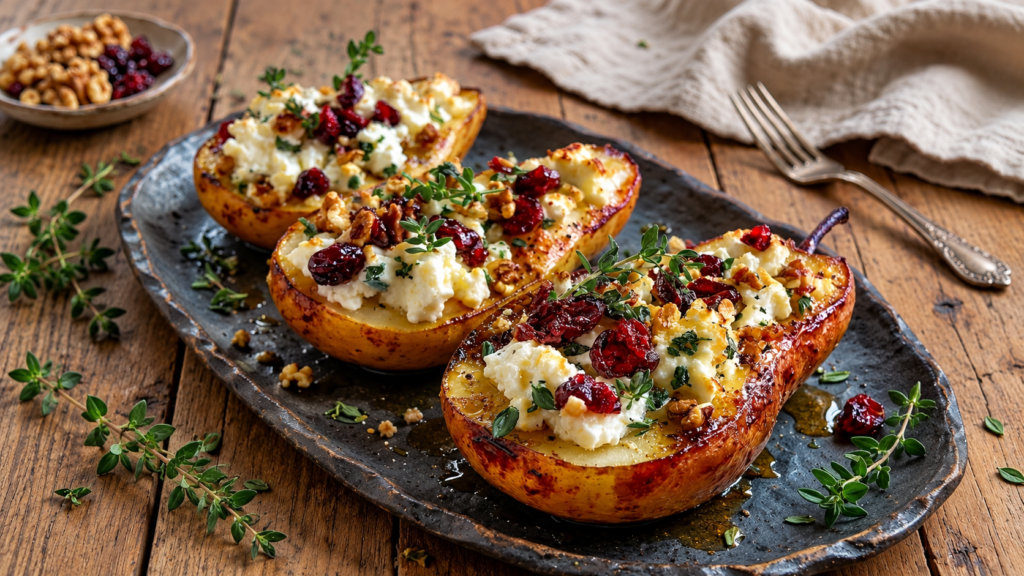 Baked Pears with Feta, Cranberries & Walnuts