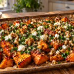 Maple Roasted Sweet Potatoes with Walnuts & Goat Cheese