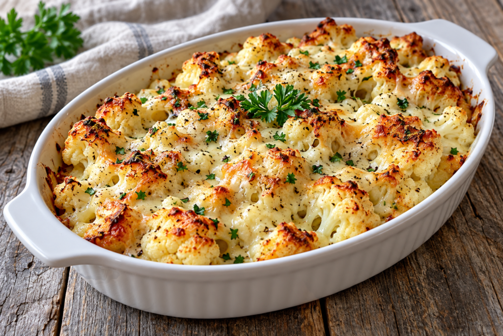 Cheesy Roasted Cauliflower Bake with Garlic
