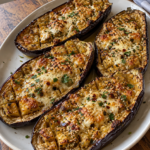 Roasted Cheesy Garlic Eggplant ON PLATE
